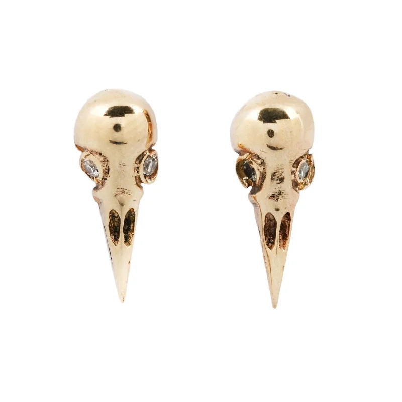 ladies' gold-plated earrings -Gold Bird Skulls