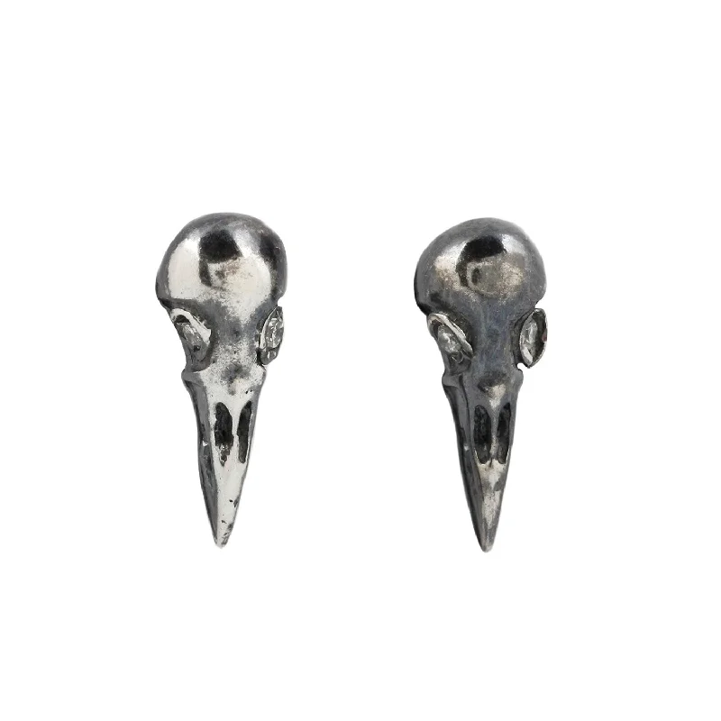 women's opal earrings -Oxidized Silver Bird Skulls