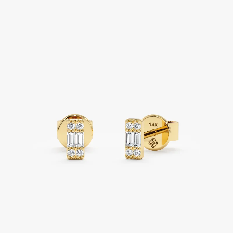 women's rainbow earrings -Mini Baguette Cut Diamond Studs, Sarafina