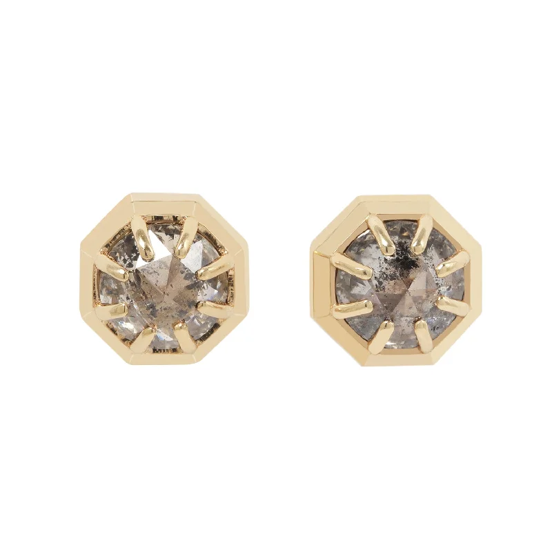 ladies' diamond earrings -Misty Gray Diamond Octagon Studs