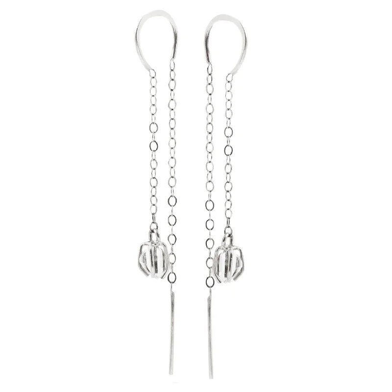 women's crescent earrings -Thread Through Silver Herkimer Earrings