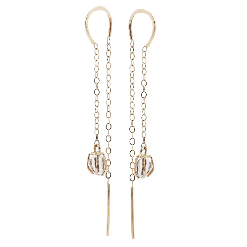 trendy rose gold earrings for women -Thread Through Gold Herkimer Earrings