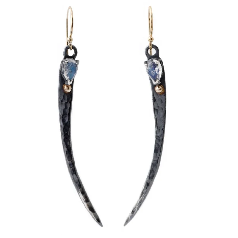 stylish dangle earrings for women -Moonstone Feather Earrings