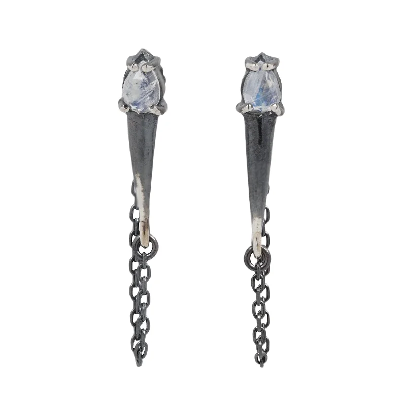 women's resin earrings -Silver Moonstone Torch Studs