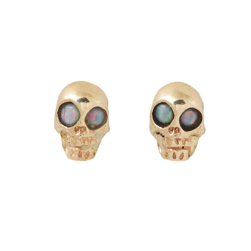 women's leaf earrings -Opal Eyed Gold Skull Studs