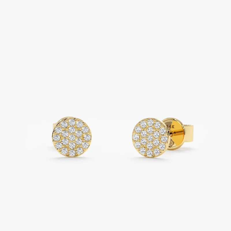 women's shell earrings -Paved Diamond Disc Studs, Maggie