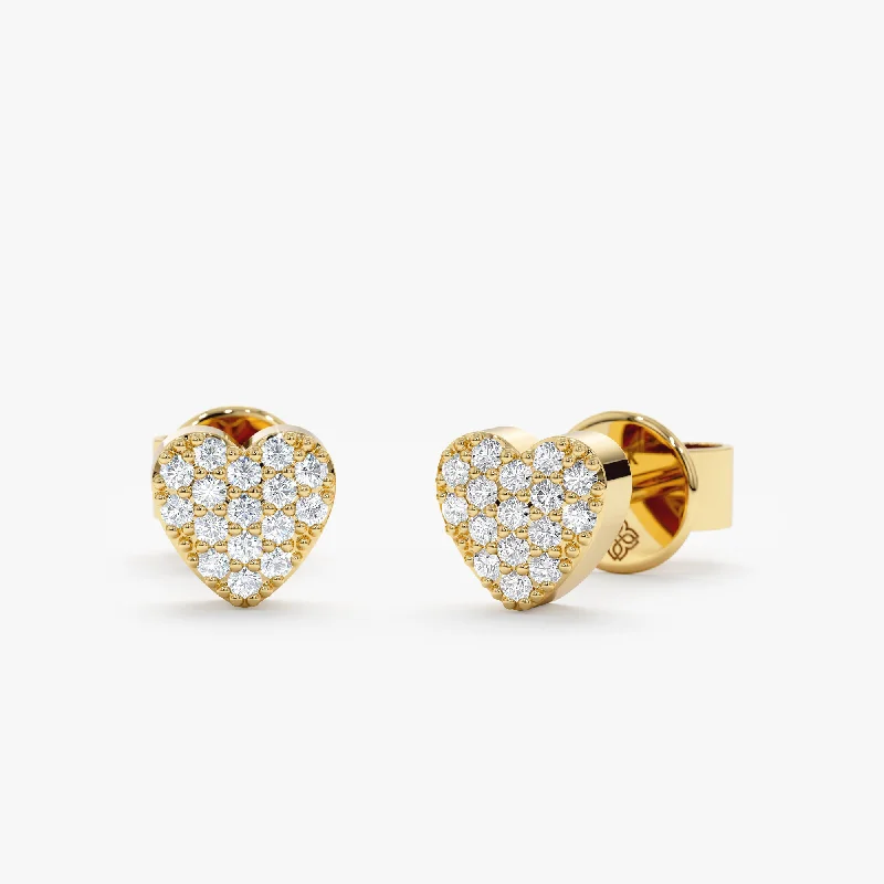 ladies' gemstone earrings -Pave Diamond Heart Studs, Taylor