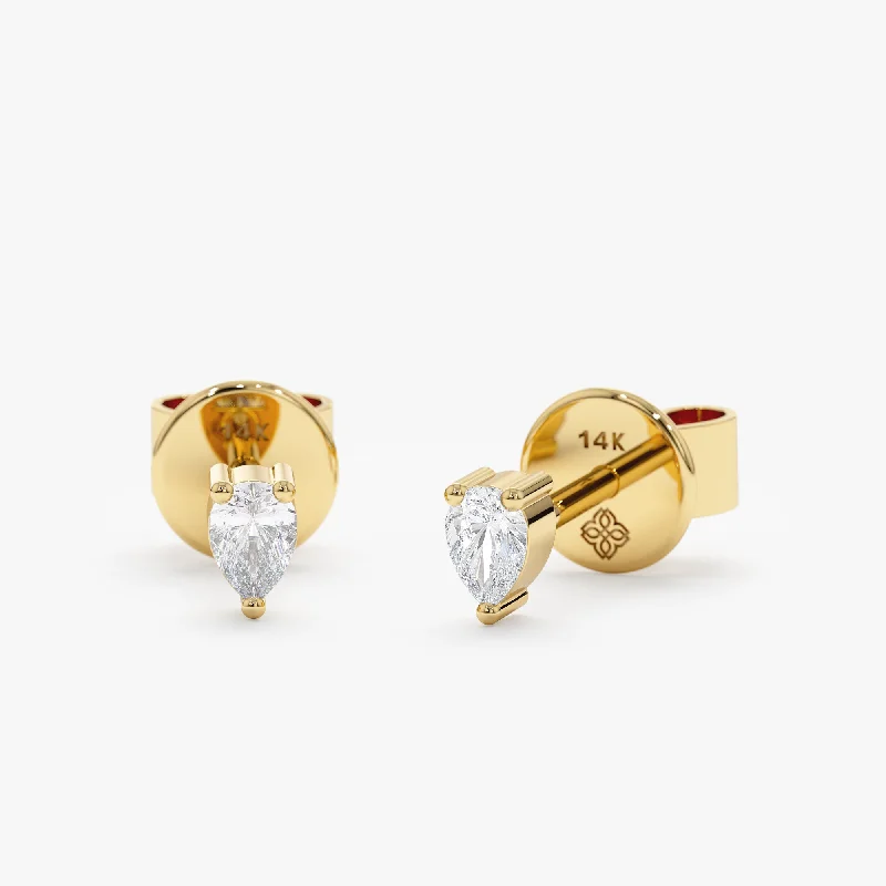 women's leaf earrings -Pear-Cut Diamond Studs, Lagrima