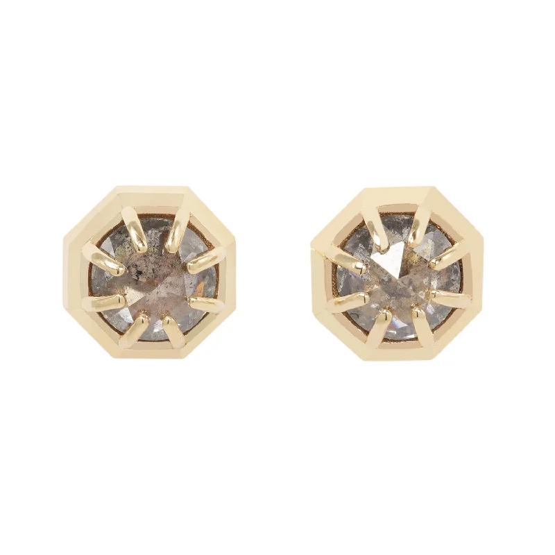 women's minimalist earrings -Peppery Diamond Octagon Studs