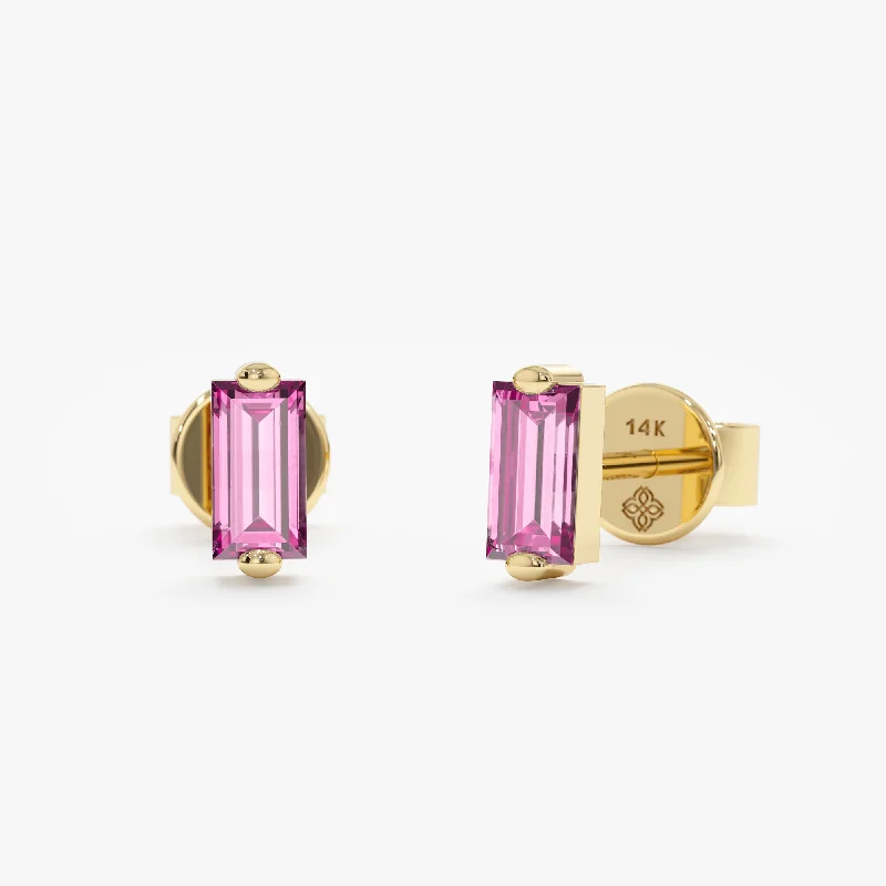 women's small stud earrings -Pink Sapphire Baguette Stud Earrings, Lupita