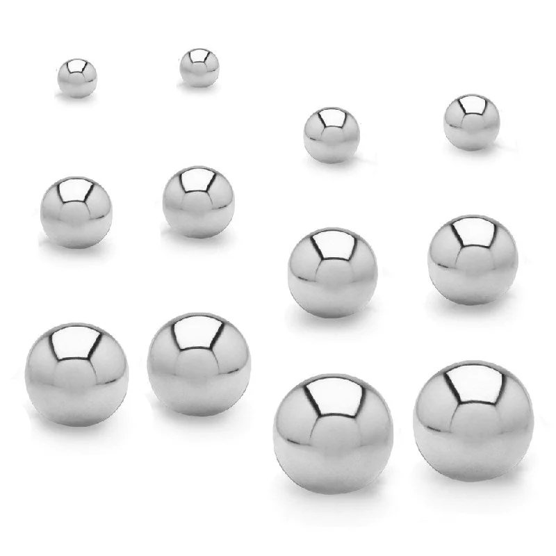 women's hexagon earrings -Polished Multi Size Ball Stainless Steel Stud Earring Set - 6 Pairs