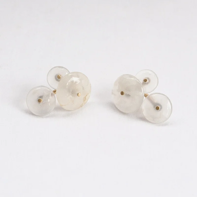 women's swirl earrings -Three Part Agate Lichen Earrings