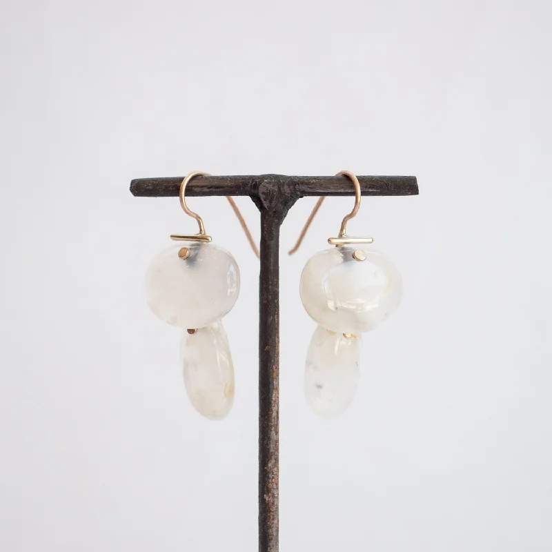 stylish chandelier earrings for women -Layered Lingzhi Kiku White Agate Earrings