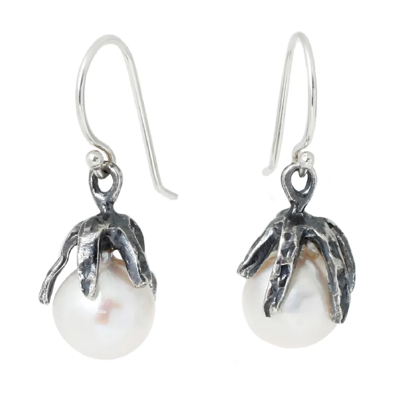 stylish earrings for women -Silver Baroque Akoya Drop Earrings