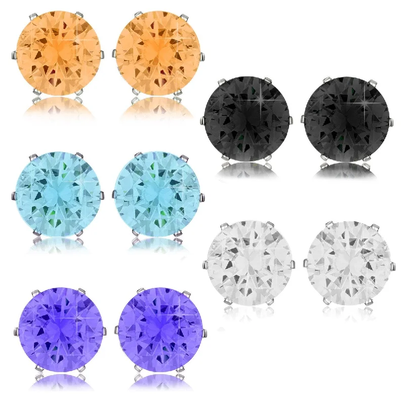 women's bar earrings -Simulated Gemstone CZ Stainless Steel Stud Earrings - 5 Pair Set