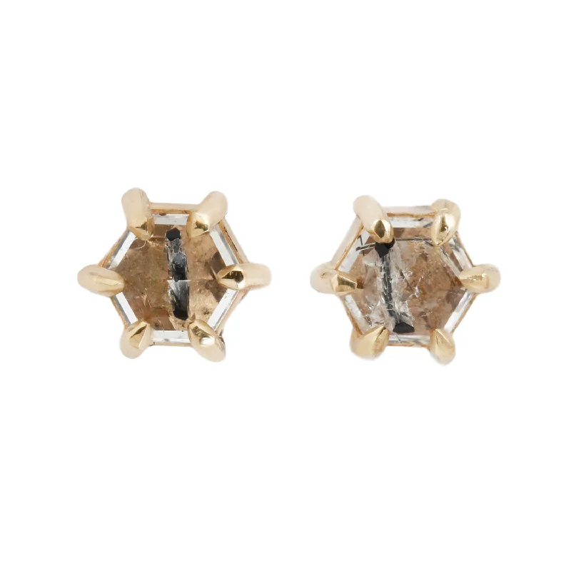 women's cubic zirconia earrings -Small Quartz Hexagon Studs