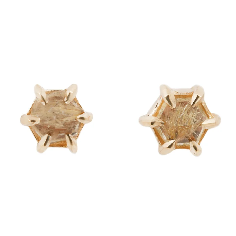 women's minimalist earrings -Small Yellow Quartz Hexagon Studs