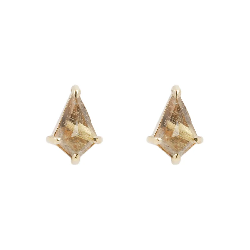 women's crystal earrings -Small Yellow Quartz Kite Studs