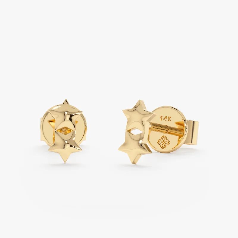 stylish huggie earrings for women -Solid Gold Double Star Studs, Stella