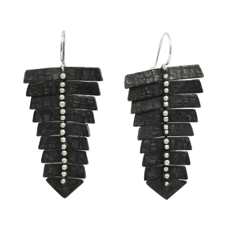 trendy stud earrings for women -Oxidized Silver Fishbone Earrings