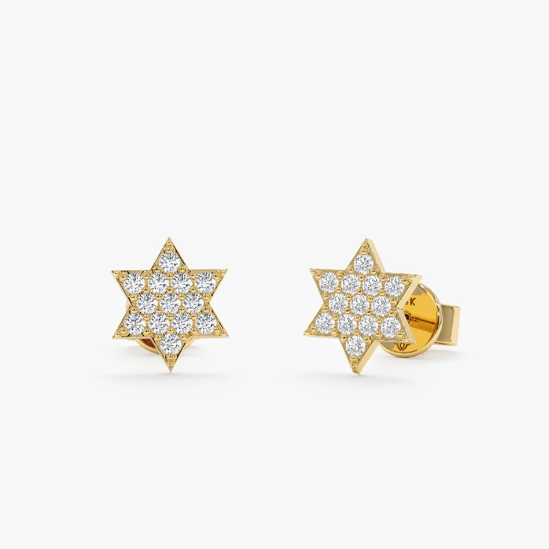 women's wooden earrings -Star of David Diamond Studs, Esther