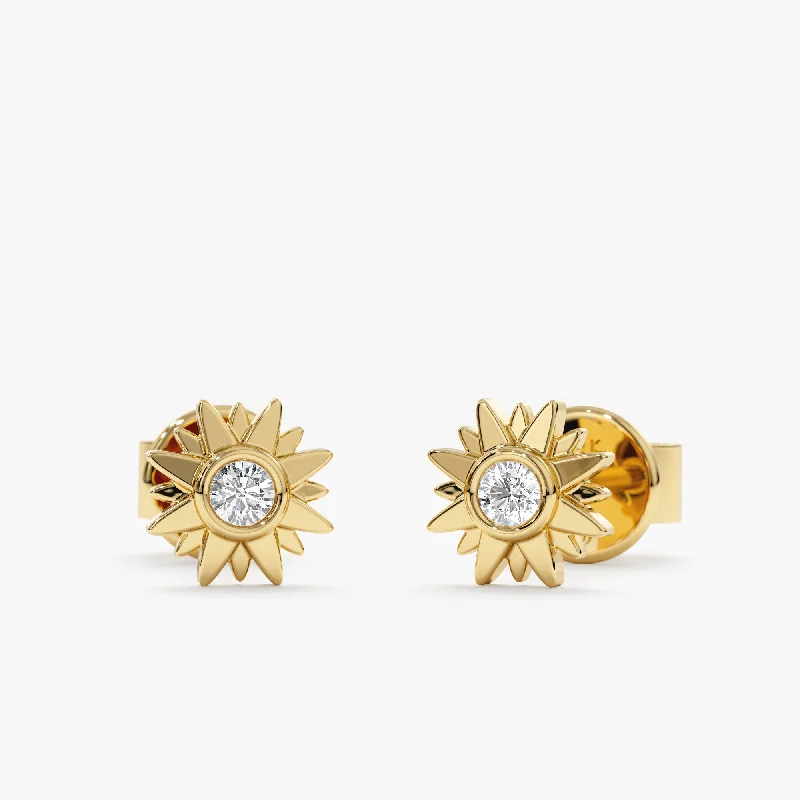 stylish earrings for women -Sunflower Diamond Studs, Sidney