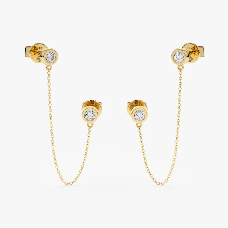 ladies' enamel earrings -Double Diamond Hanging Chain Studs, Susie