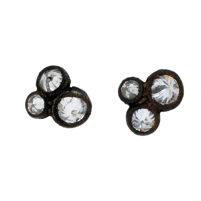 elegant earrings for women -Dark Bezel Inverted Diamond Studs