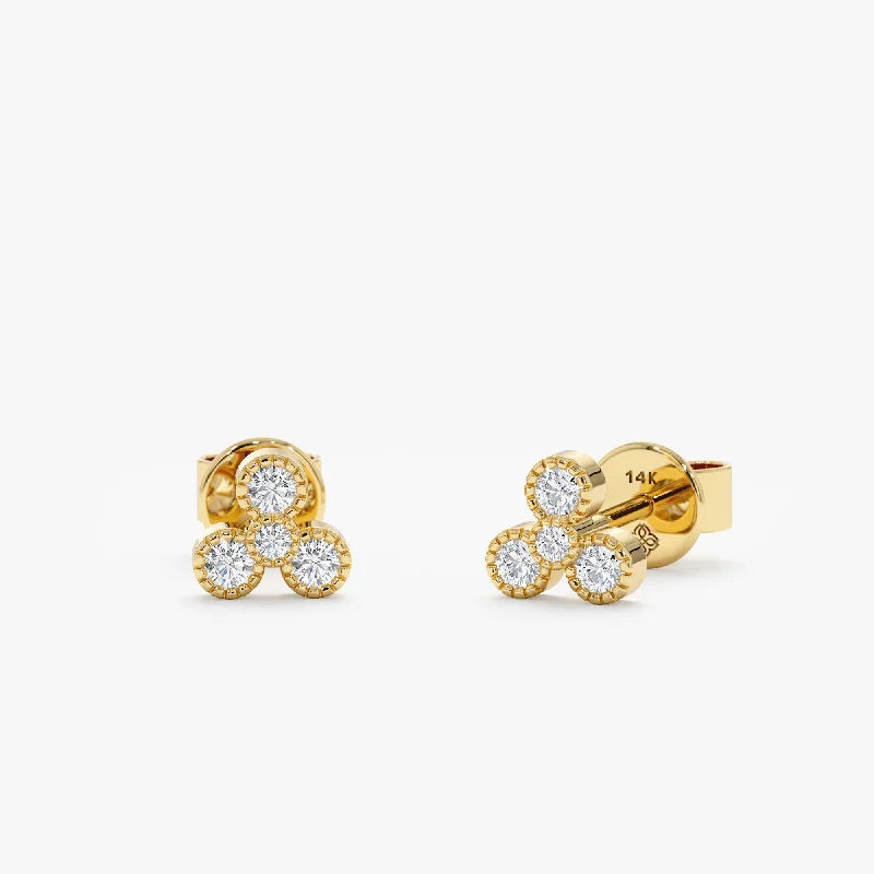 women's hoop earrings -Three Petal Diamond Flower Studs, Karina