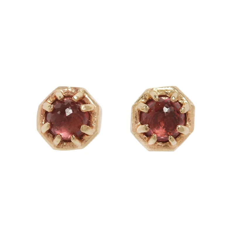 women's gold earrings -Tiny Garnet Studs