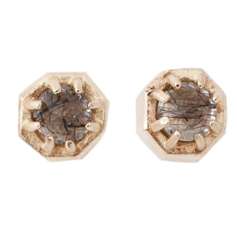 women's clip-on earrings -Tiny Tourmalinated Quartz Studs