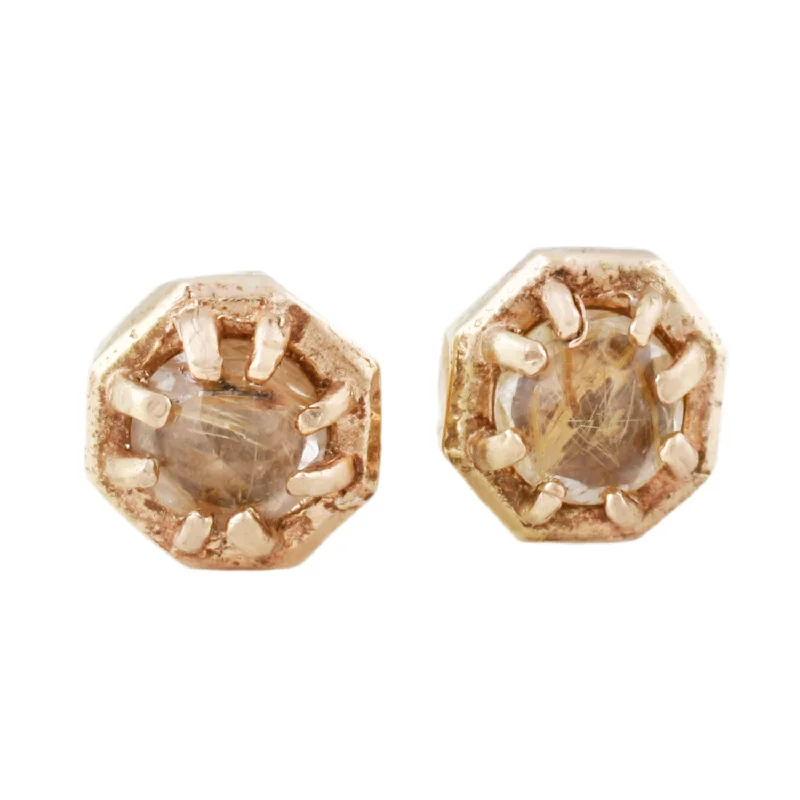 women's acrylic earrings -Tiny Rutilated Quartz Studs