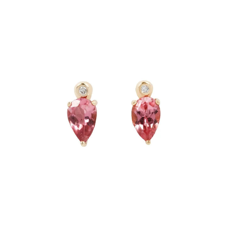 women's diamond stud earrings -Pink Tourmaline Droplet Studs