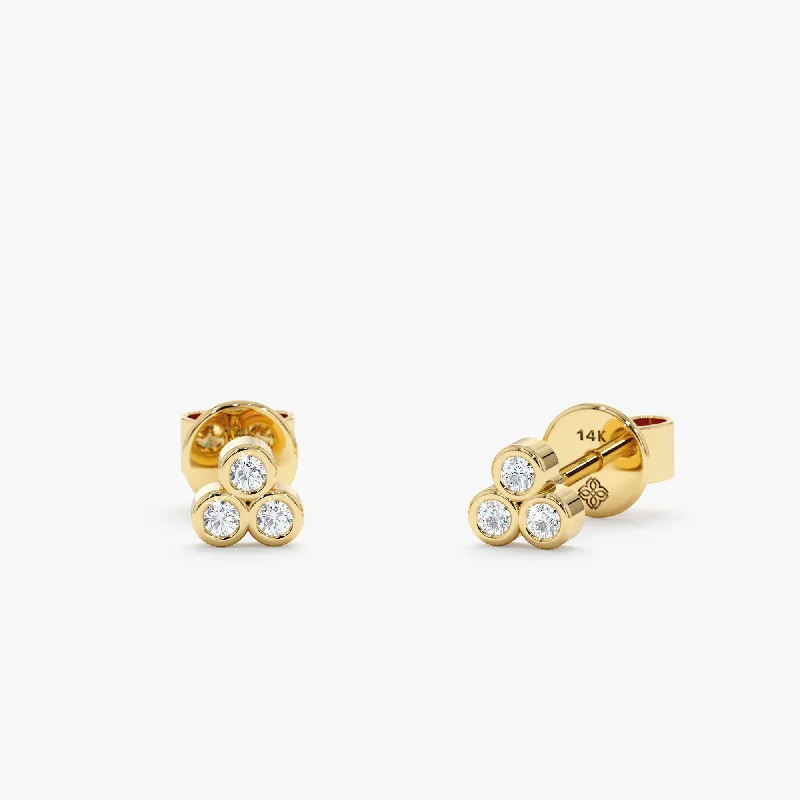 trendy gemstone earrings for women -Triple Bezel Diamond Studs, Victoria