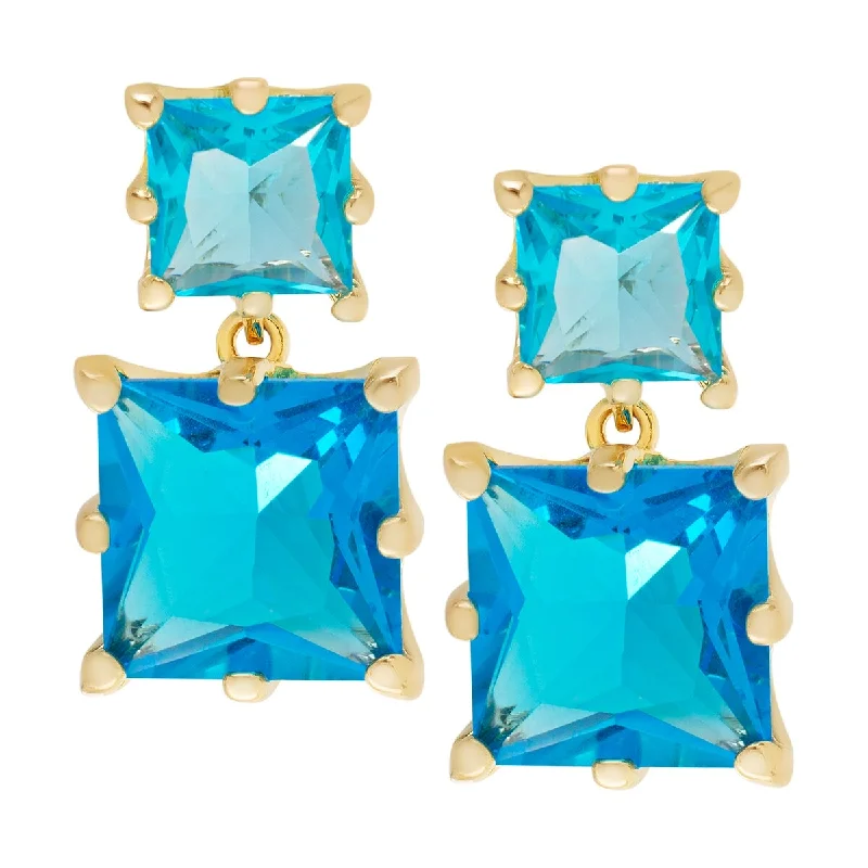 women's wooden earrings -Victoria Townsend Gold Plated Blue Topaz Cubic Zirconia Double Square Stud Earrings