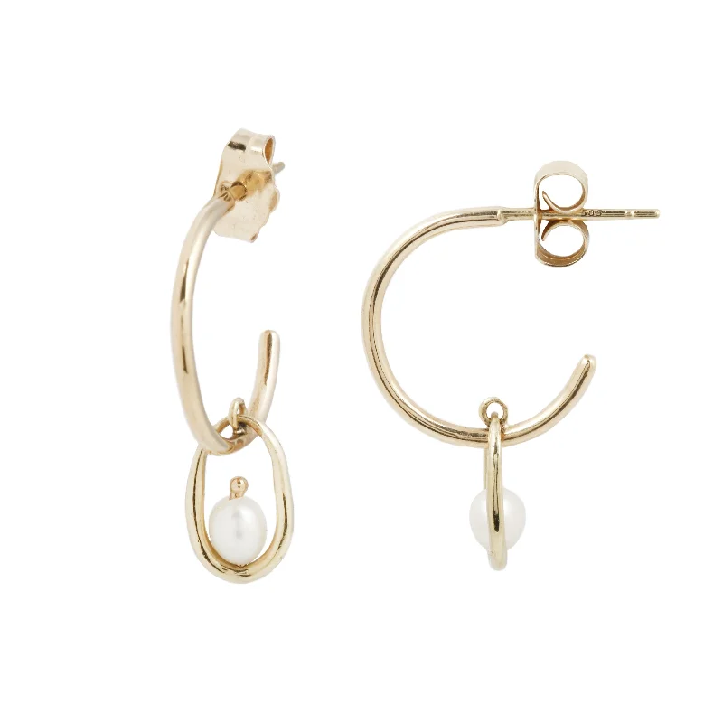 women's ear threaders -Pearl Droplet Hoops