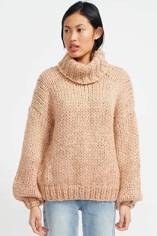 ladies' oversized sweatshirts -Aspen Chunky Knit Oversized Caramel Jumper