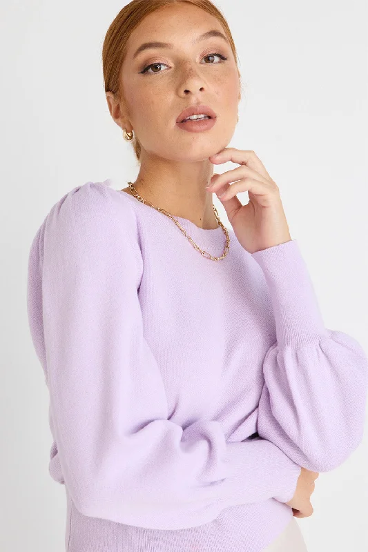 lightweight tops for women -Belladonna Lilac Poet Sleeve Fine Knit Jumper