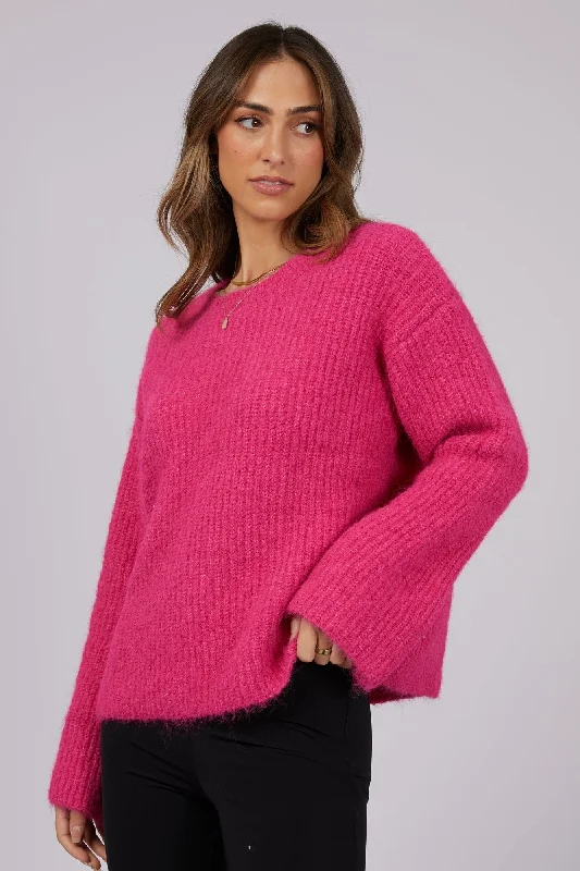 women's pleated tops -Brianna Pink Knit Sweater