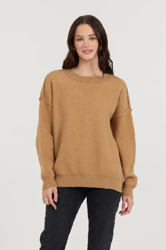 women's crop tops -Camel/Red/Ivory Love Sweater