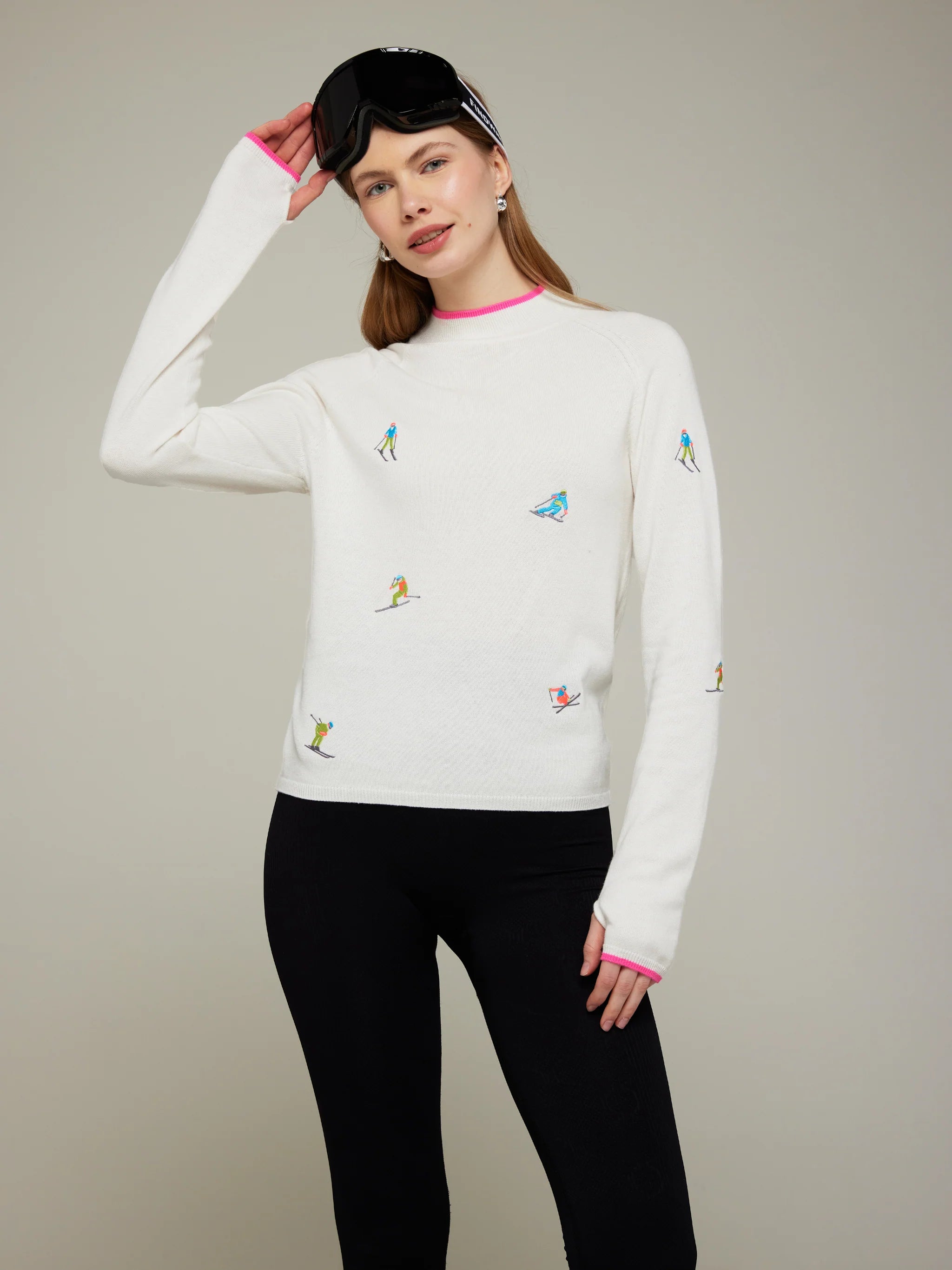 casual work blouses for women -Whisper by Brodie 'Ditsy Ski Embroidered Sweater'