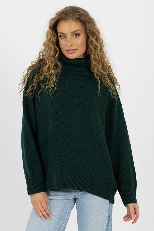 women's chiffon blouses -Freya Forest Wool Blend Roll Neck Knit Jumper