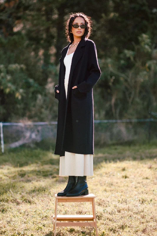 women's puff sleeve tops -Guardian Black Knit Coat