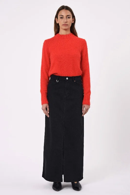 women's mock neck tops -Kate Vermillion Red Knit