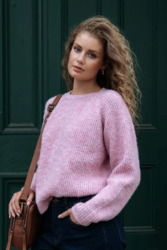 women's crop tops -Lucille Pink Wool Blend Knit Jumper