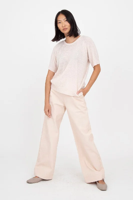 women's contrast trim tops -M.PATMOS Vicky Cashmere Tee - Pink Salt