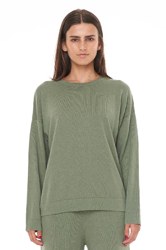 women's satin blouses -Neve Alpine Green Merino Knit Crew