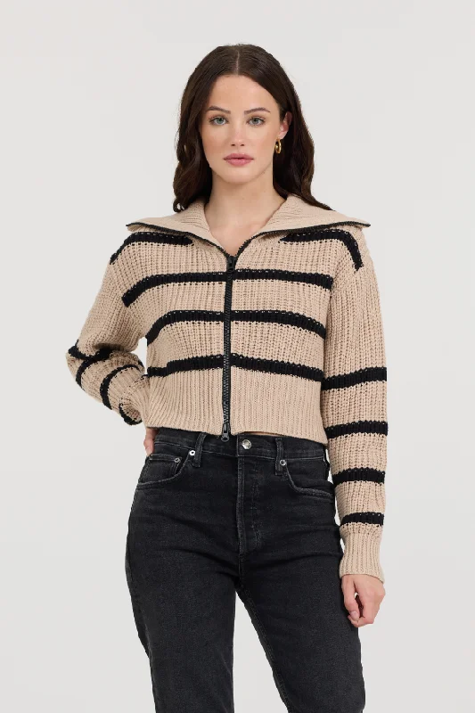 elegant blouses for women -Puddle W/ Black Stripe Double Zip Sweater