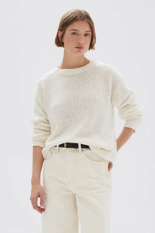 vintage-style blouses for women -Rey Cream LS Knit Top