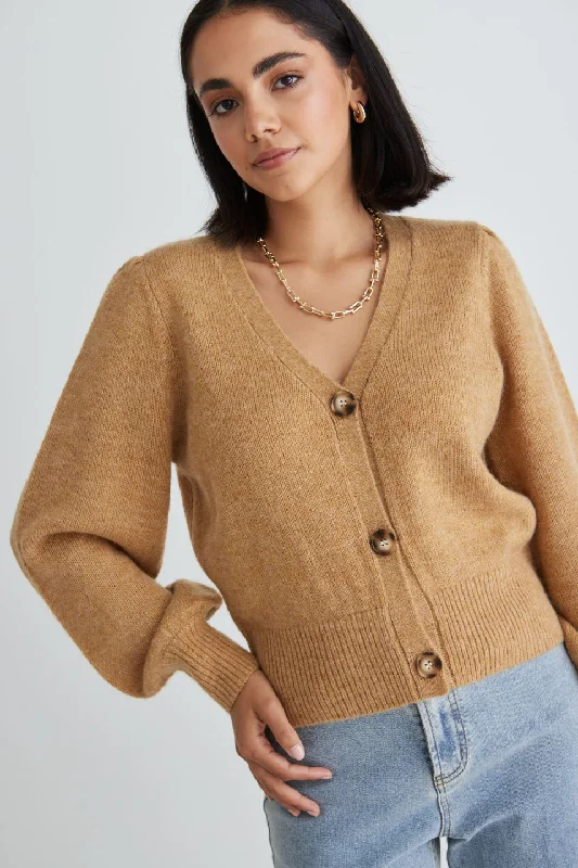 women's crochet tops -Spirited Gold Cropped Knit Cardigan